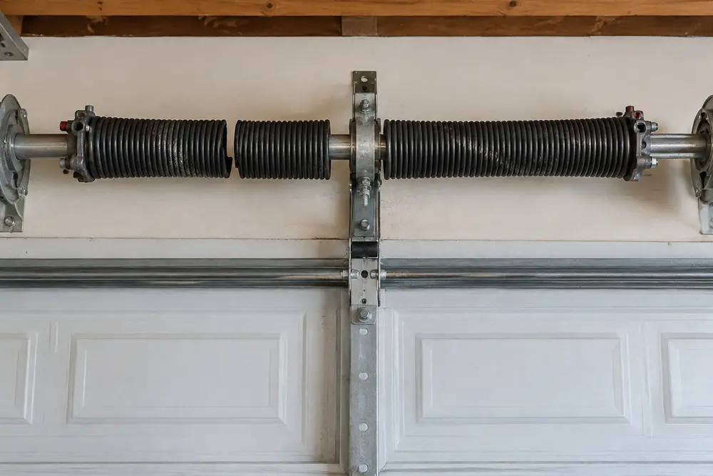 Separated torsion spring above a closed sectional garage door